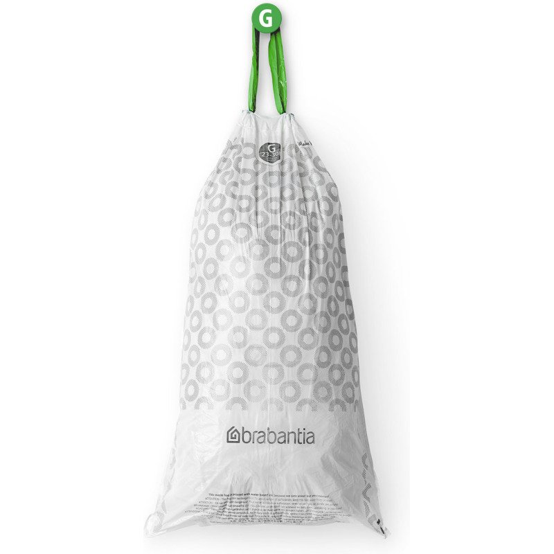 Sac poubelle 23/30 litres à liens coulissants Brabantia G blanc - 20 sacs