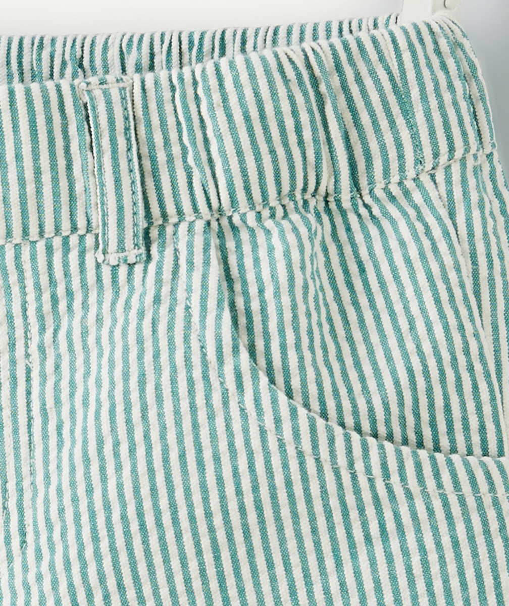 BERMUDA DROIT BÉBÉ GARÇON EN COTON RAYÉ VERT ET BLANC