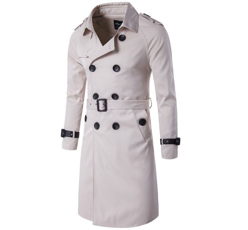 Aozora - Effen dubbelrijige midi-trenchcoat met riem