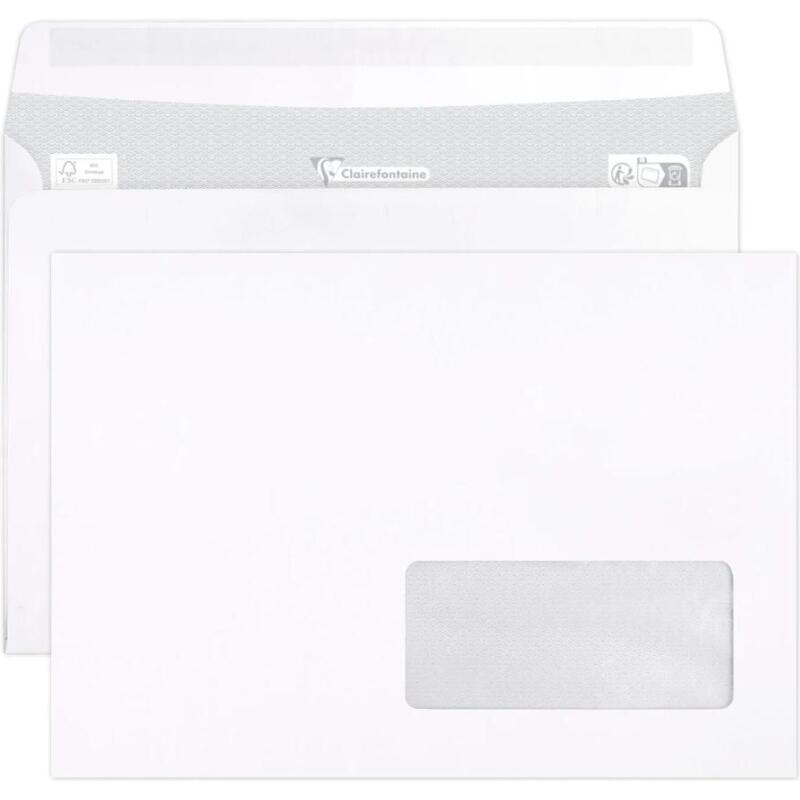 Boite de 500 Enveloppes Blanches C5-162x229mm - Auto-Adhésives - 90g/m2 - Fenêtre Papier Cristal 45x100 (position 20/20) - Blanc