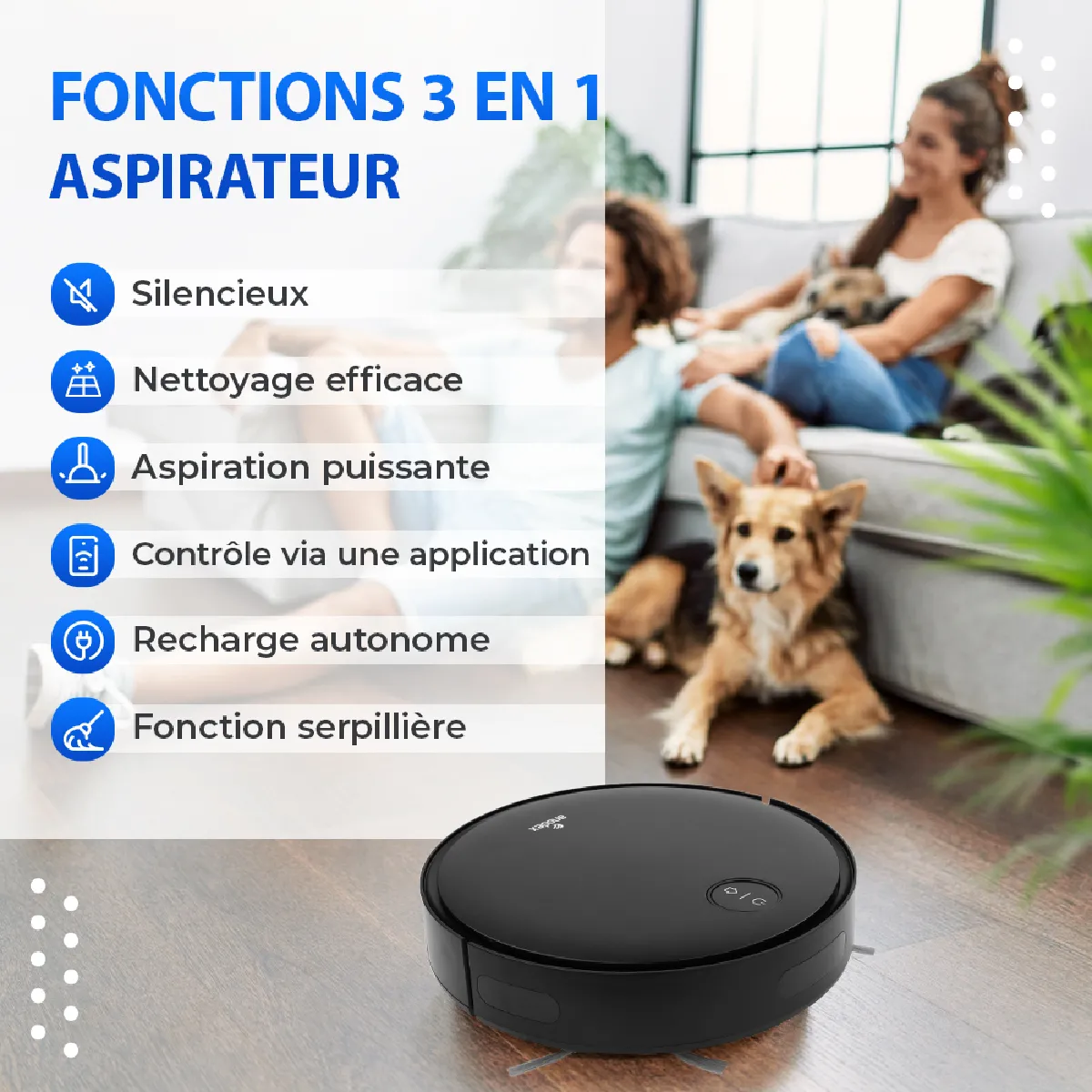Aspirateur robot Anodex - avec fonction de nettoyage - avec station de charge - Robots aspirateurs - 3 en 1 - Noir mat.
