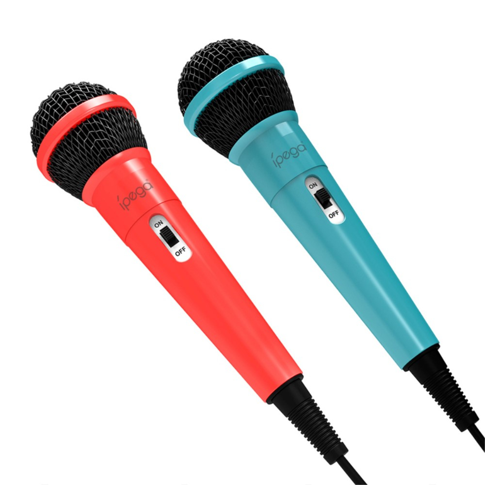 (2er Set) 3m Klinke Karaoke Mikrofon mit USB Adapter für PC / PS5 / PS4 / Xbox One / Nintendo Switch / Wii U - Blau / Rot