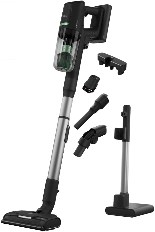 AEG ULTIMATE 8000 ÖKO AP81B25ÖKO Akku-Staubsauger / Automatik / 5-Stufen Filtration / digitale Anzeige / Multi-Bodendüse / 65% Recyclingmaterial / 3 Stufen / Akku wechselbar / 400ml / schwarz