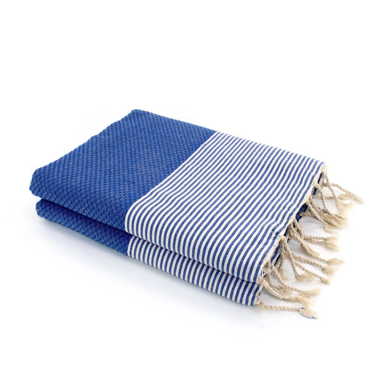 Febronie Fouta Famiglia XXL Nid d'Abeille Ibiza rayure fine bleu grec - 200x200 cm