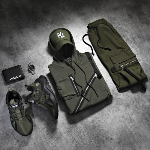 Sweat Capuche F712 Vert Kaki