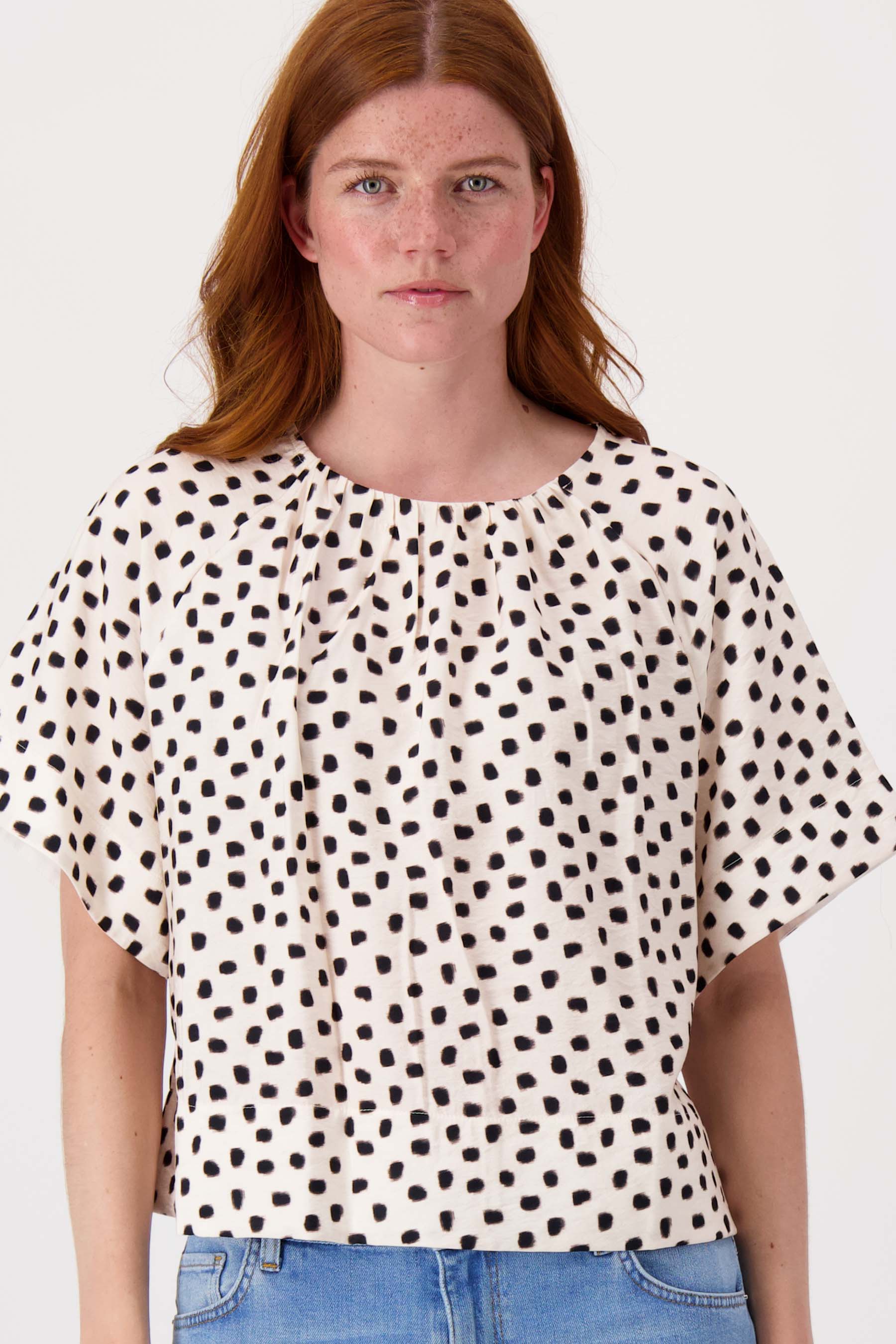 raglan top met stippen print