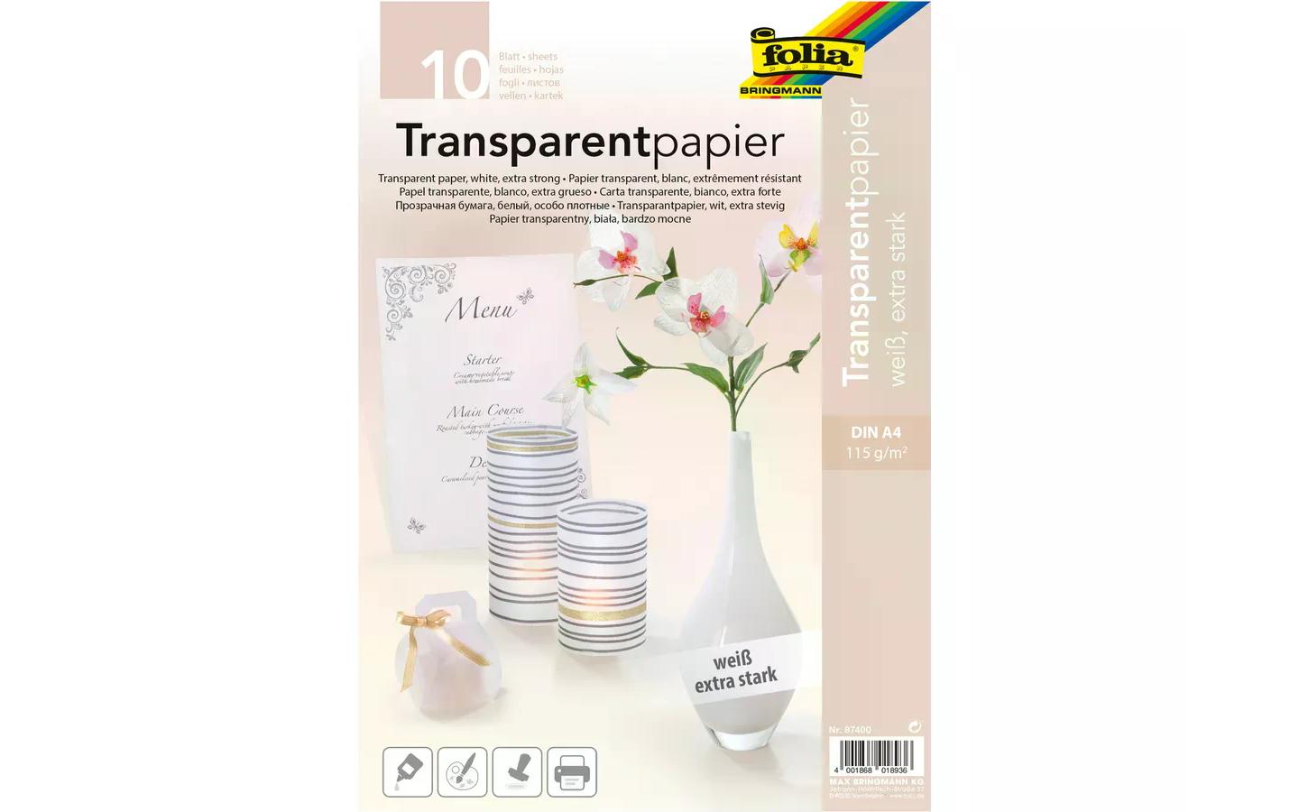 Transparentpapier A4, 115 g/m², 10 Stück, WeissTransparentpapier extra stark