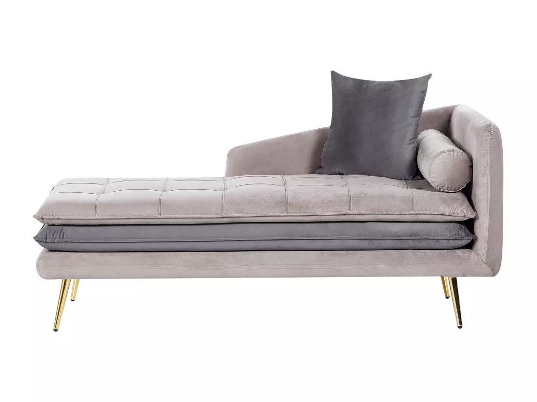 Chaise longue côté droit en velours beige et gris GONESSE