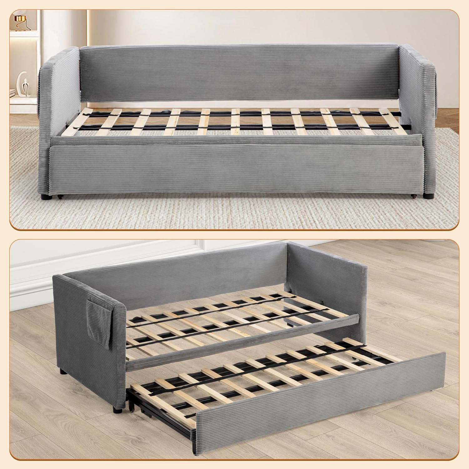 Schlafsofa, 2-Sitzer Sofa mit Schlaffunktion, Couch mit Kissen, für Wohnzimmer, Gästezimmer, Grau