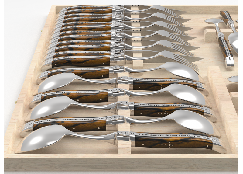 Service Laguiole de 24 pièces avec un manche en bois d'ébène royal et mitres en acier inoxydable