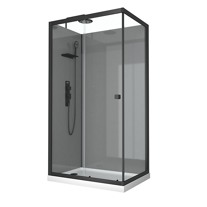 Cabine de douche avec receveur bas, 80x110 cm, gris et noir, Galedo Grey Touch