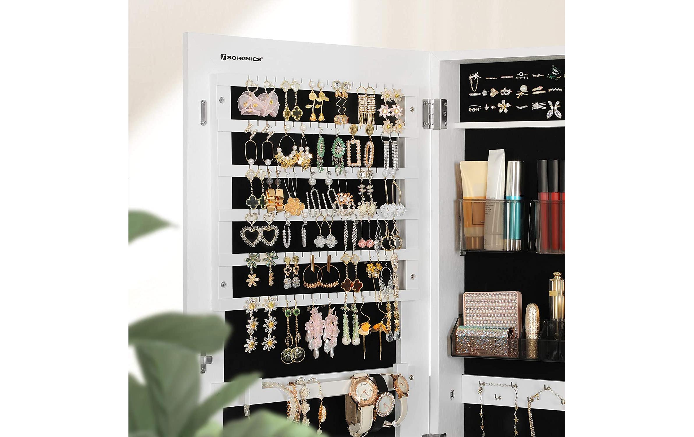 Schmuckhalter mit Spiegel 152 cm, Weiss<br>Schmuckschrank stehend