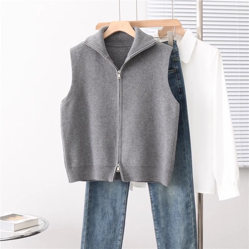 Keiko Girl - Geribbeld vest met opstaande kraag en rits