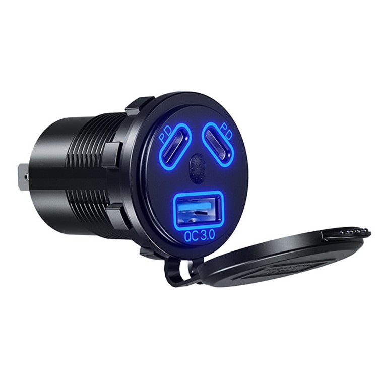 (45W) Universal USB A / 2x USB C Auto KFZ Ladegerät PD / QC mit LED Beleuchtung - Schwarz / Blau