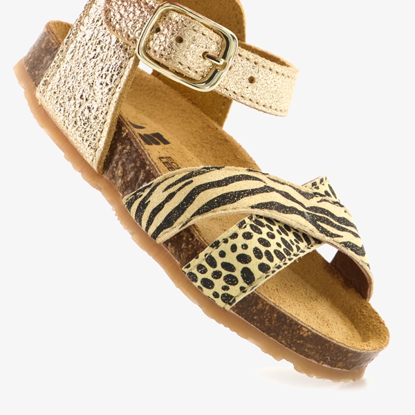 Groot leren meisjes sandalen goud zebraprint