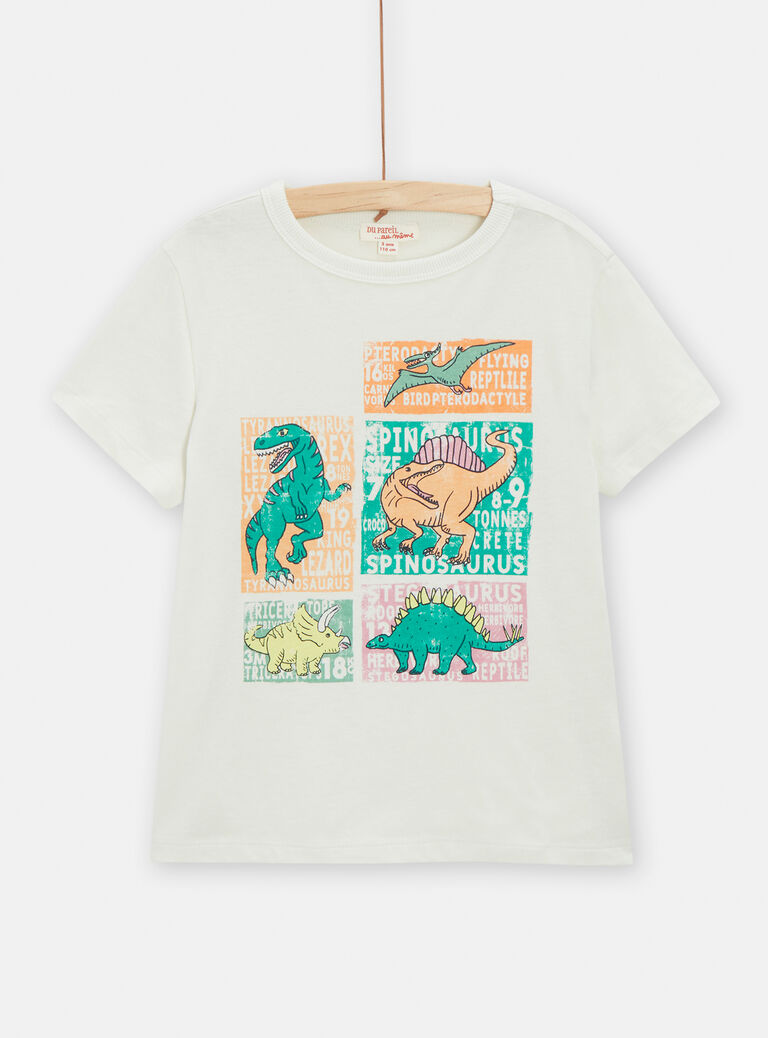 T-shirt écru animation dinosaures pour garçon