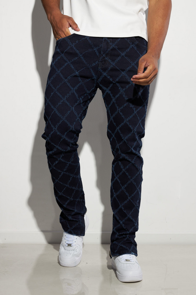 Jean bleu foncé à motifs losange