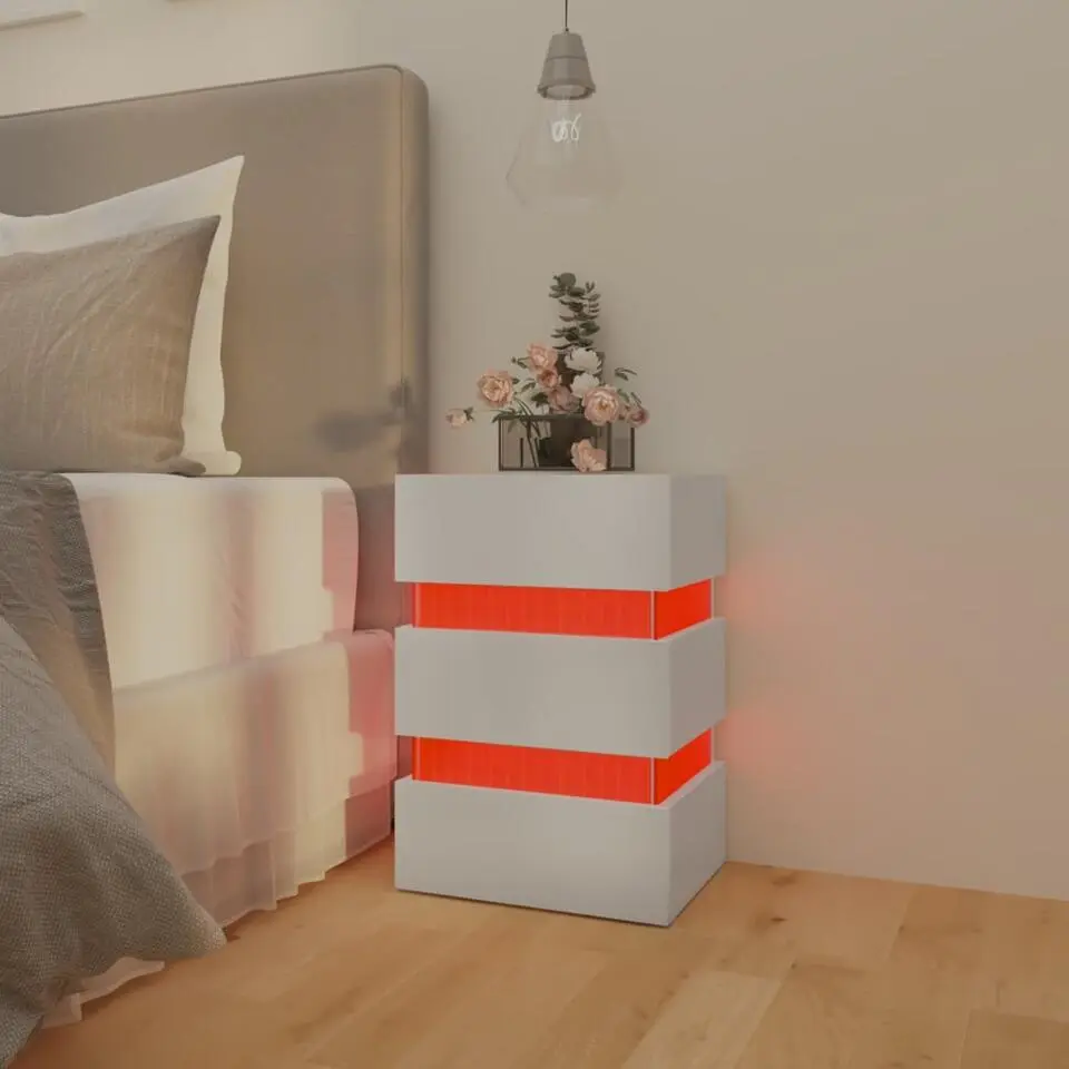 VidaXL Nachtkastje LED 45x35x67 cm bewerkt hout hoogglans wit