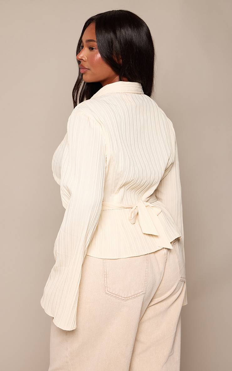 Crème Chemise Grande Taille À Texture Satinée Avec Lien Dans Le Dos