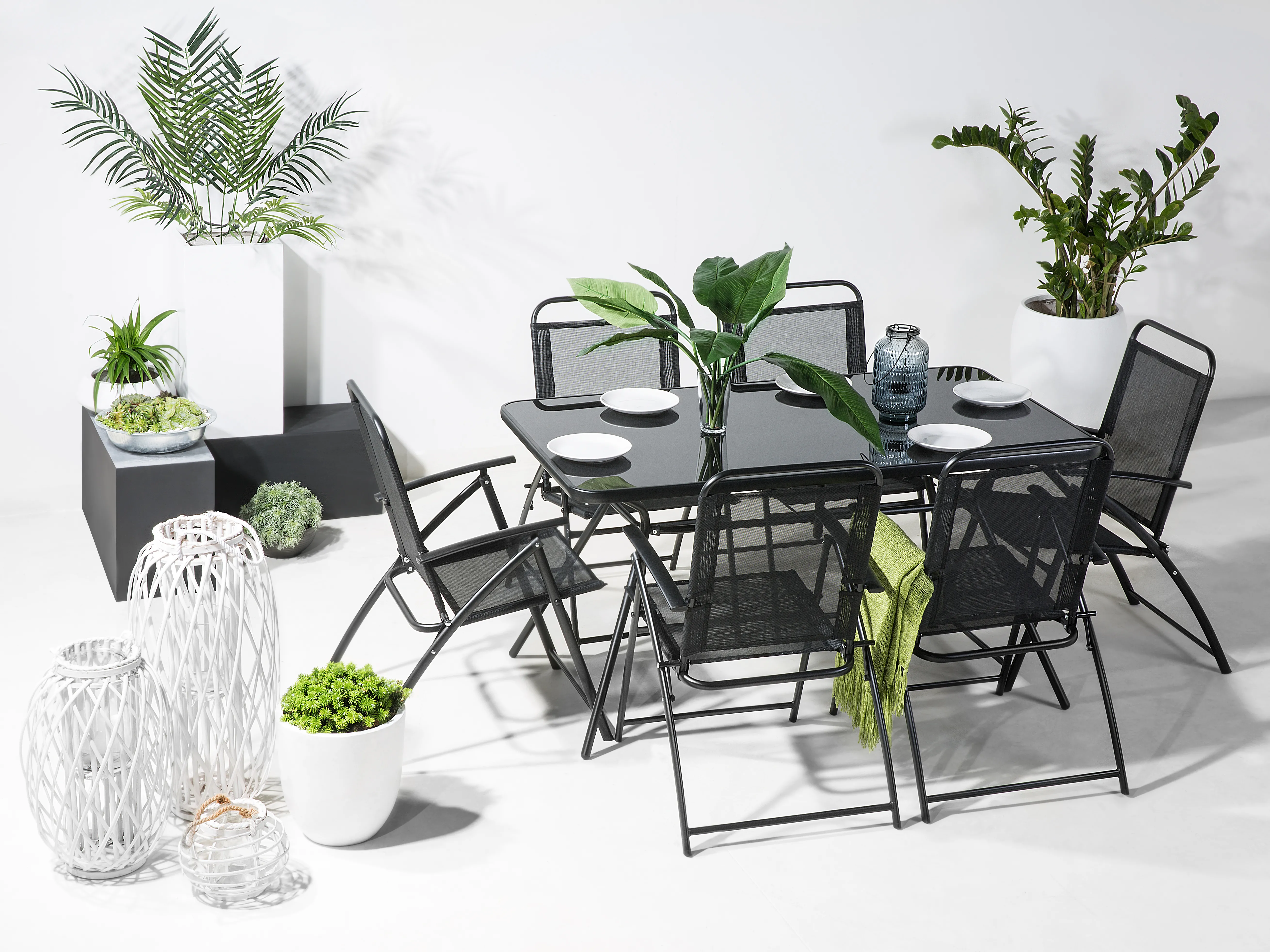 Tuin eettafel LIVO 140 cm 80 cm Glas Zwart