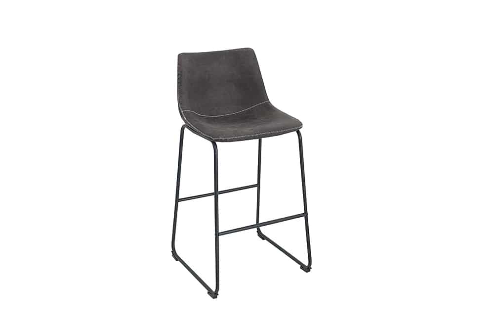 Design Barhocker DJANGO vintage grau Microfaser mit Lehne Eisengestell schwarz