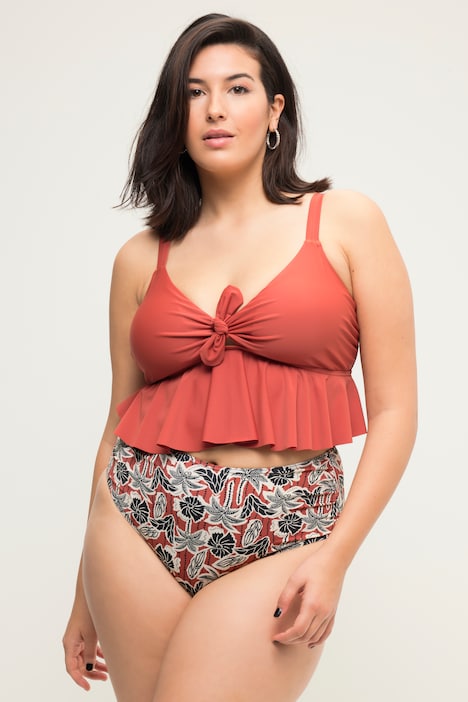 Bikini-Slip, High Waist, Palmen-Print, seitliche Raffung