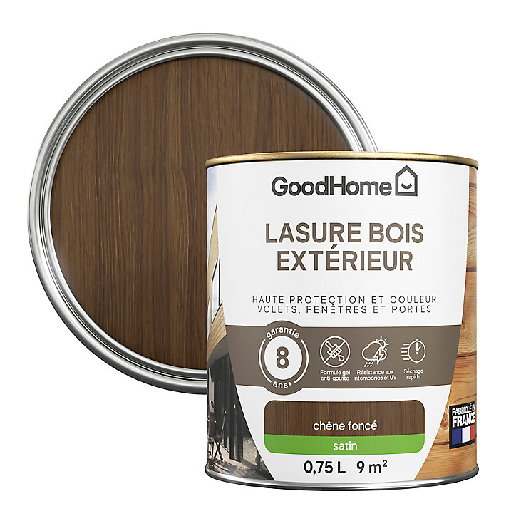 Lasure extérieure chêne foncé satin 8 ans GoodHome 750ml