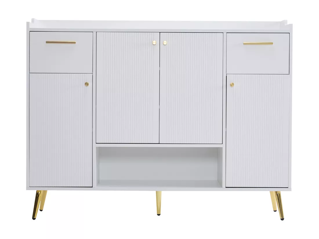 Meuble à chaussures - 2 tiroirs + 4 portes + compartiment ouvert - Blanc