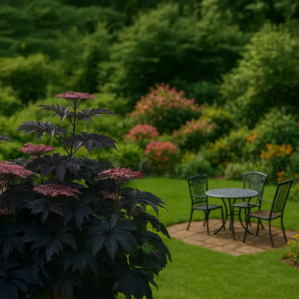 Zwarte vlier - Set van 2 - Sambucus nigra 'Black Lace' - Hoogte 25-40cm - ⌀17cm
