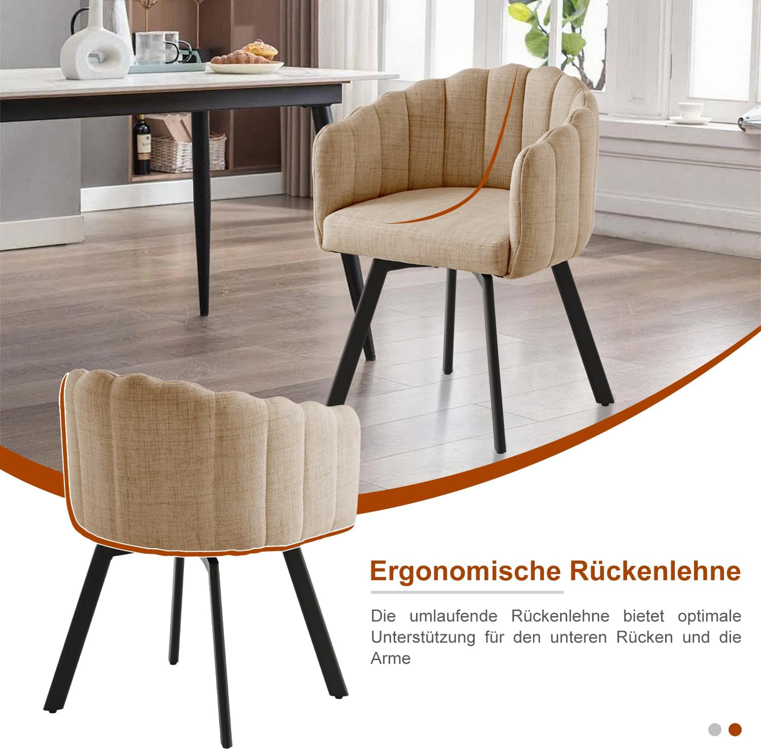 Esszimmerstühle Drehbar, Drehstühle Esszimmer mit Armlehnen, Polsterstühle aus Leinenstoff, Drehsessel mit Metallbeinen, Küchenstühle, Sessel Wohnzimmer (1, Khaki)