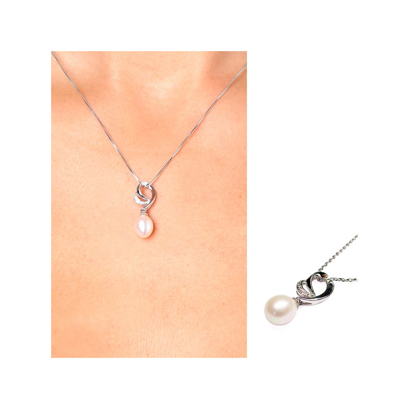 Pendentif Perle de culture Pierres Cz et Argent 925