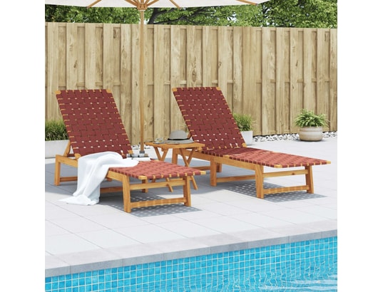 VIDAXL - Bain de soleil Chaises longues lot de 2 avec table rouge bois massif d'acac...