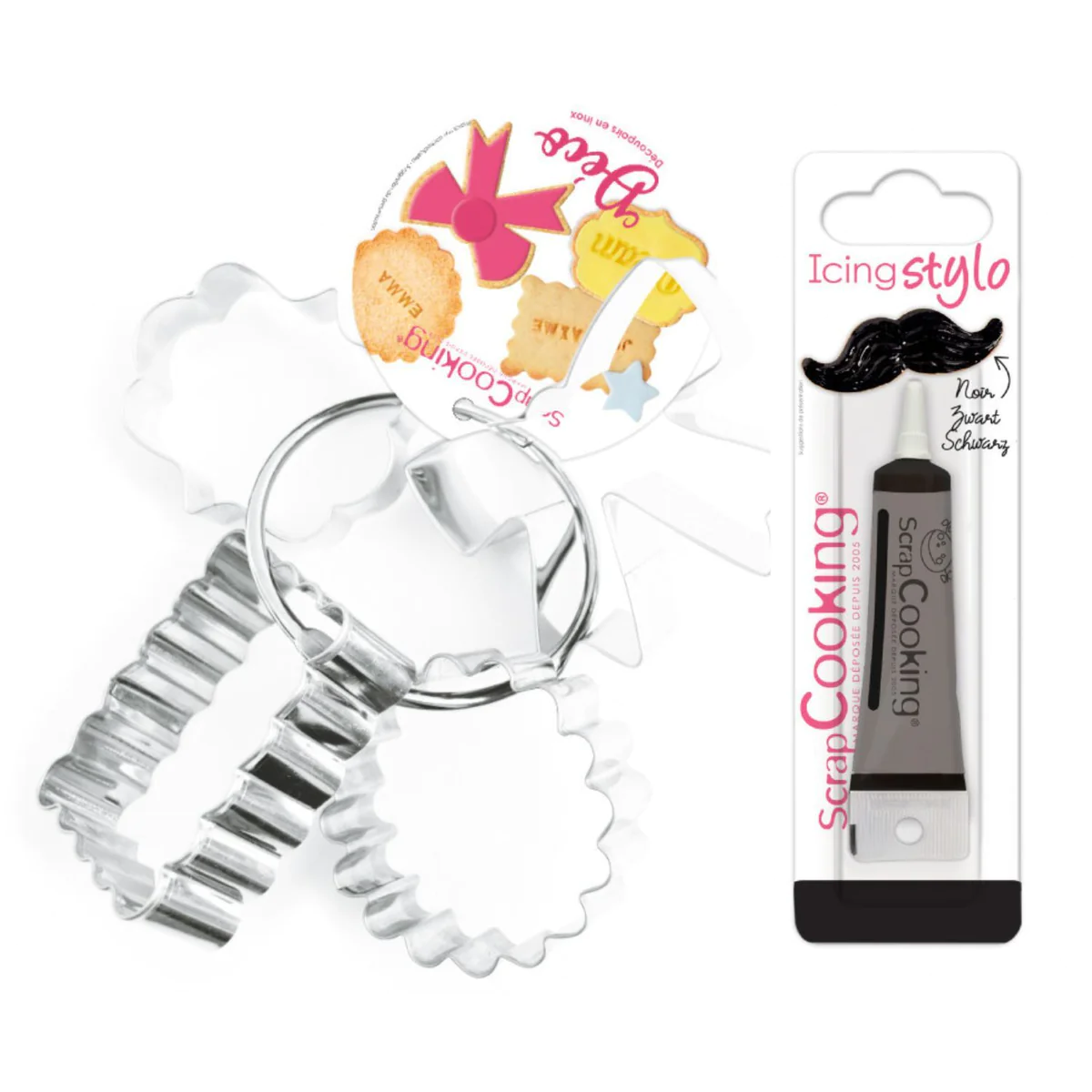 4 Découpoirs à biscuits Déco + Stylo de glaçage noir Scrapcooking