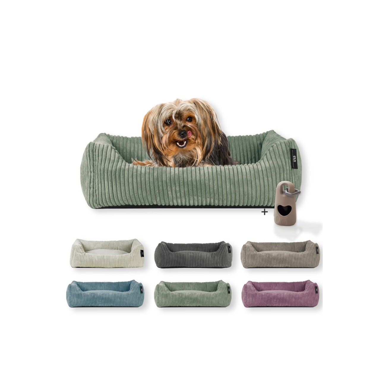 Rohrschneider ® Hundebett waschbar für kleine Hunde mit Hundekissen Cord (ca. 55x42 cm) inkl. Gassibeutel