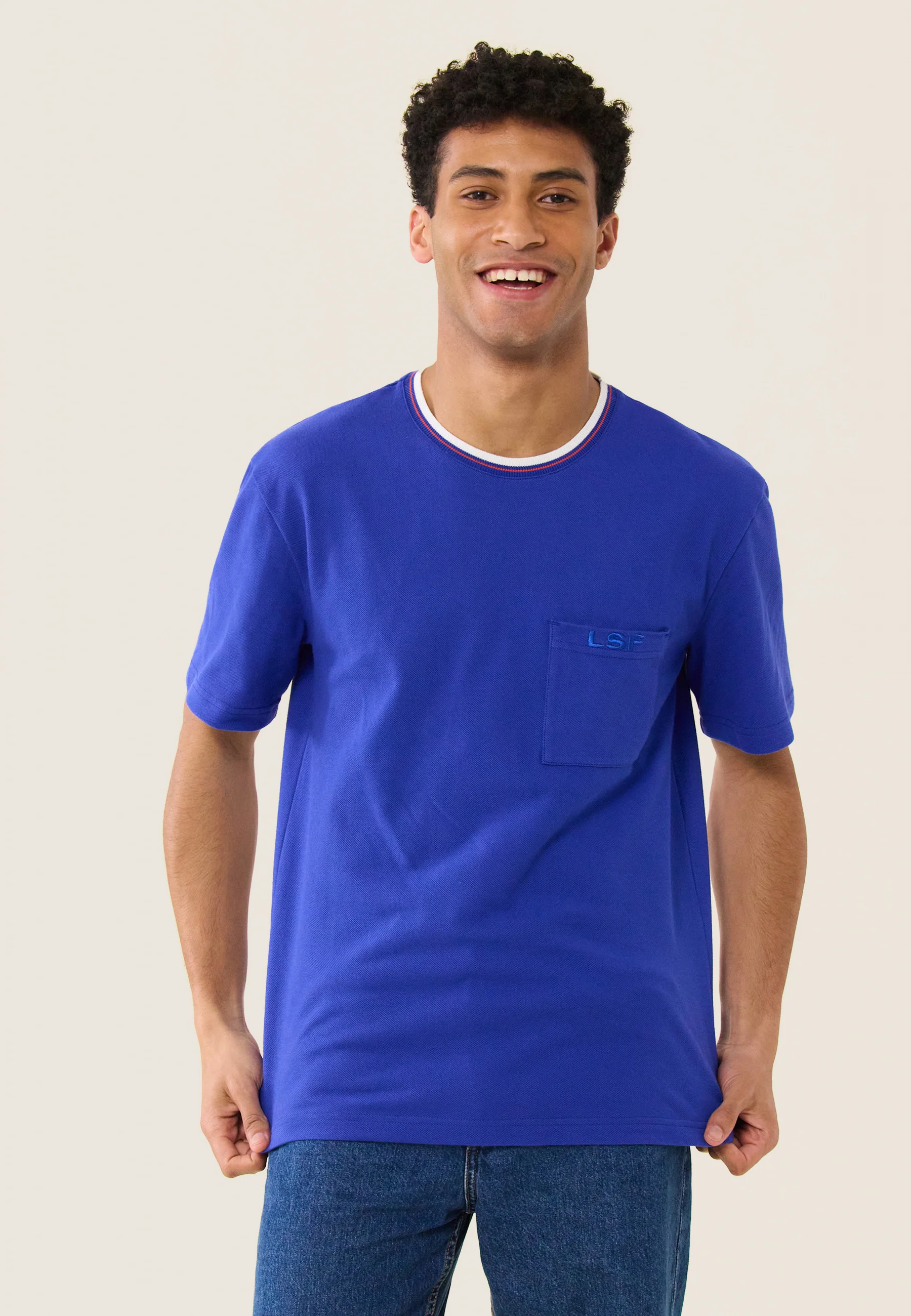 T-shirt en piqué en coton-Noa Bleu Éblouissant