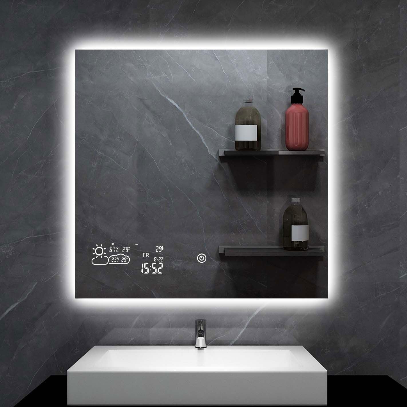 Heidenfeld Spiegel Infrarotheizung | HF-HS200 mit Touchpanel -    - 200 Watt - 60 x 60 cm - WiFi Badspiegel - Badezimmerspiegel - Infrarot Heizung Spiegel - Wandheizung
