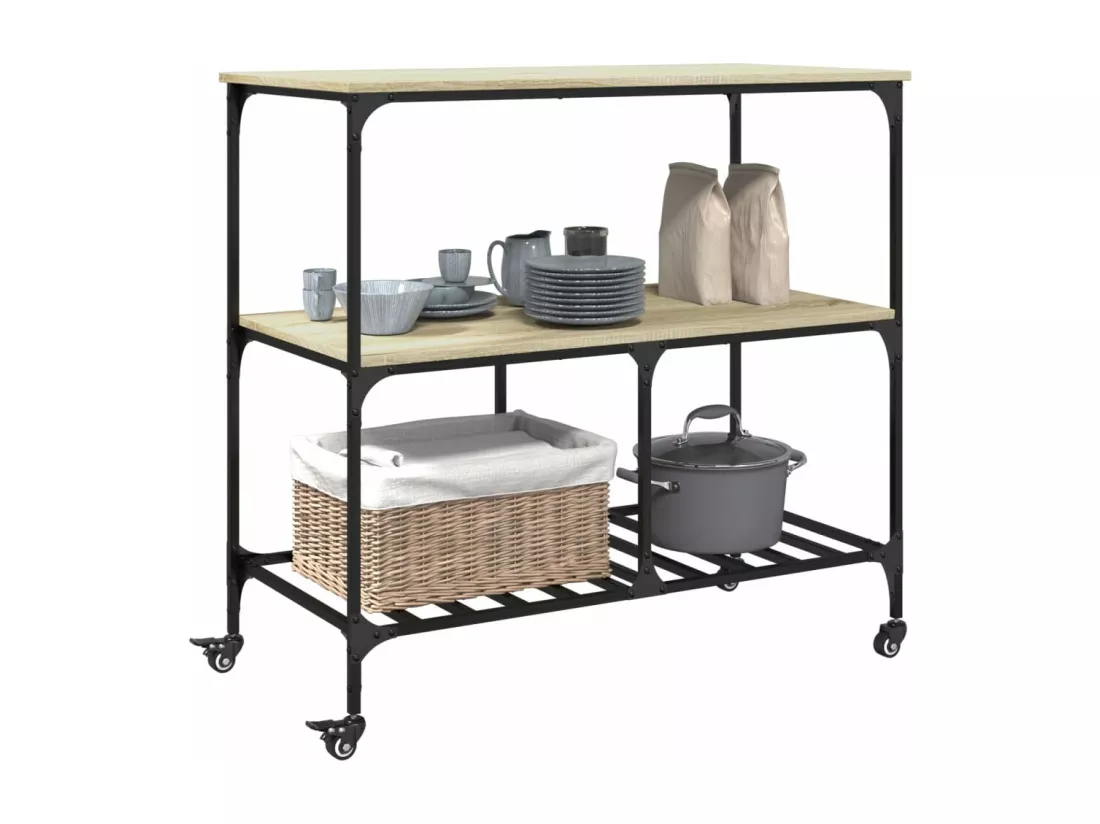 Chariot de cuisine chêne sonoma 100x50x95 cm bois d'ingénierie