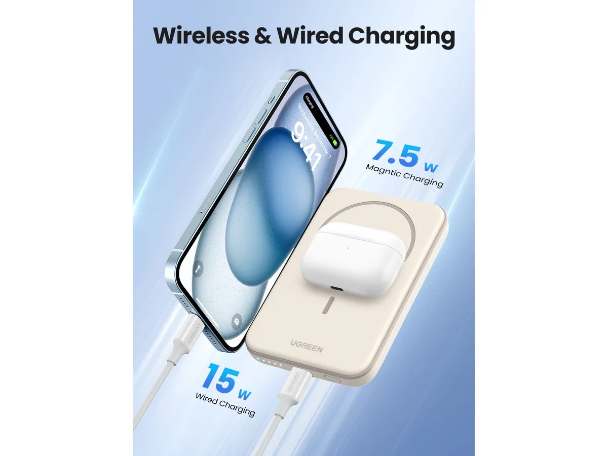 (15W) 5000mAh Magnetische MagSafe Powerbank USB C Power Delivery Ladegerät (25207) - Beige