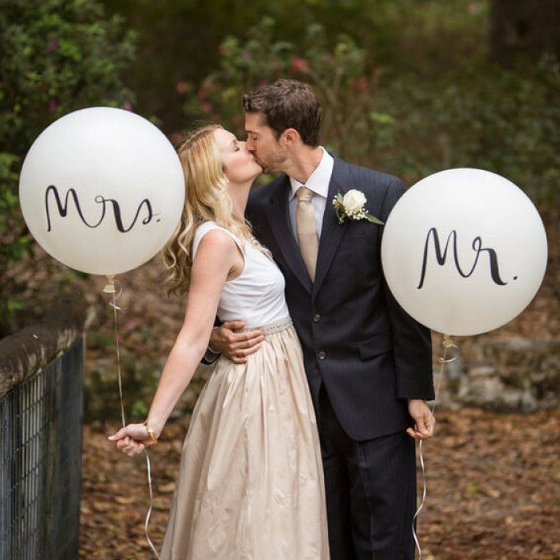 (2er Set) Ø90cm Mr. & Mrs. XXL Party Ballons Hochzeits Latex Luftballons Extragross - Weiss