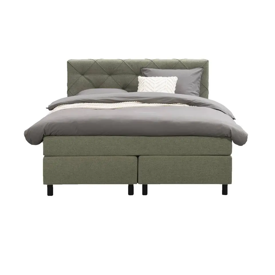Boxspring Liv geruit - groen - 140x200 cm - ronde poot