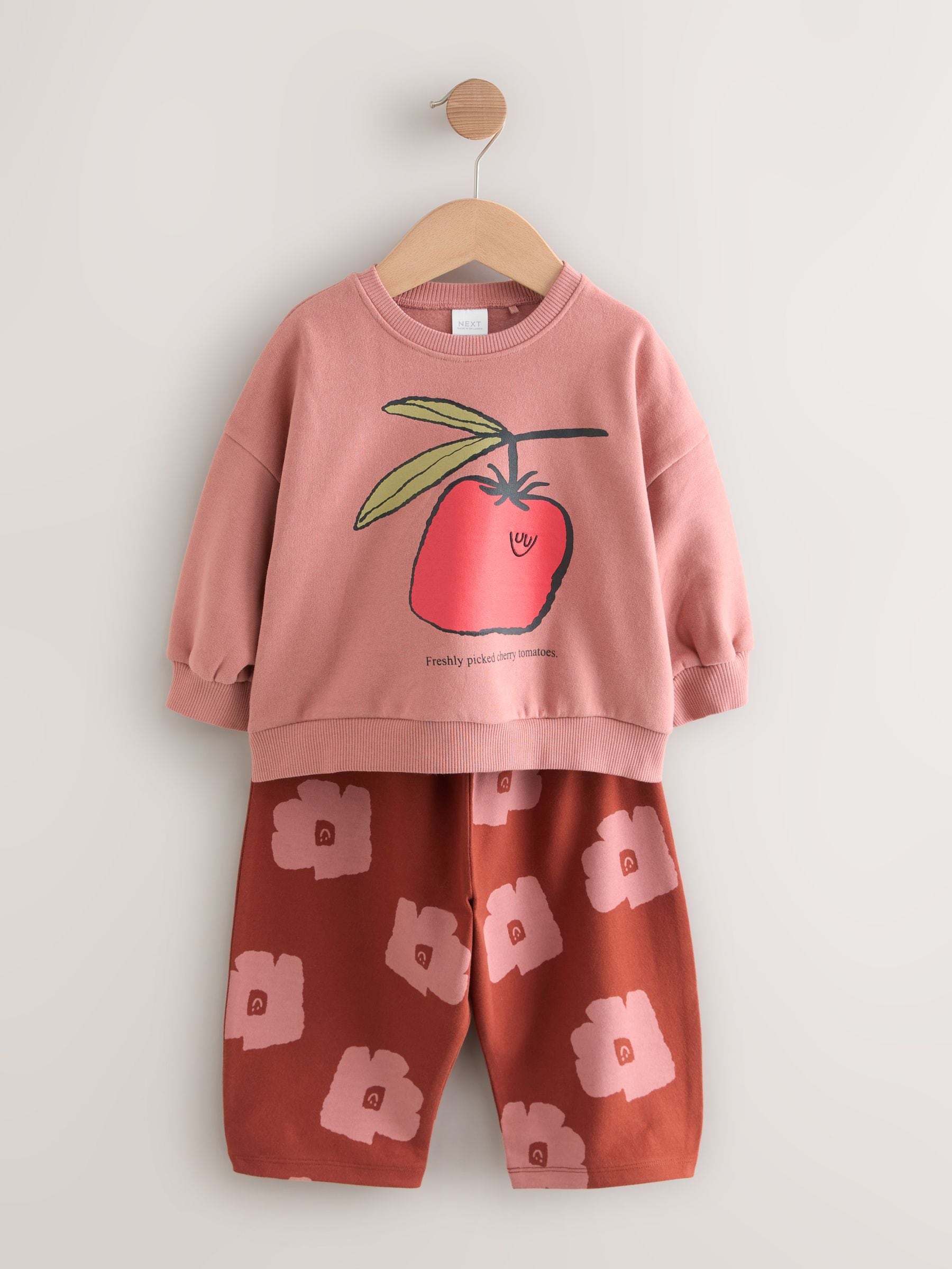 Roze/bruine tomaat - Set van sweatshirt en joggingbroek met rechte wijde pijpen (3mnd -7jr)