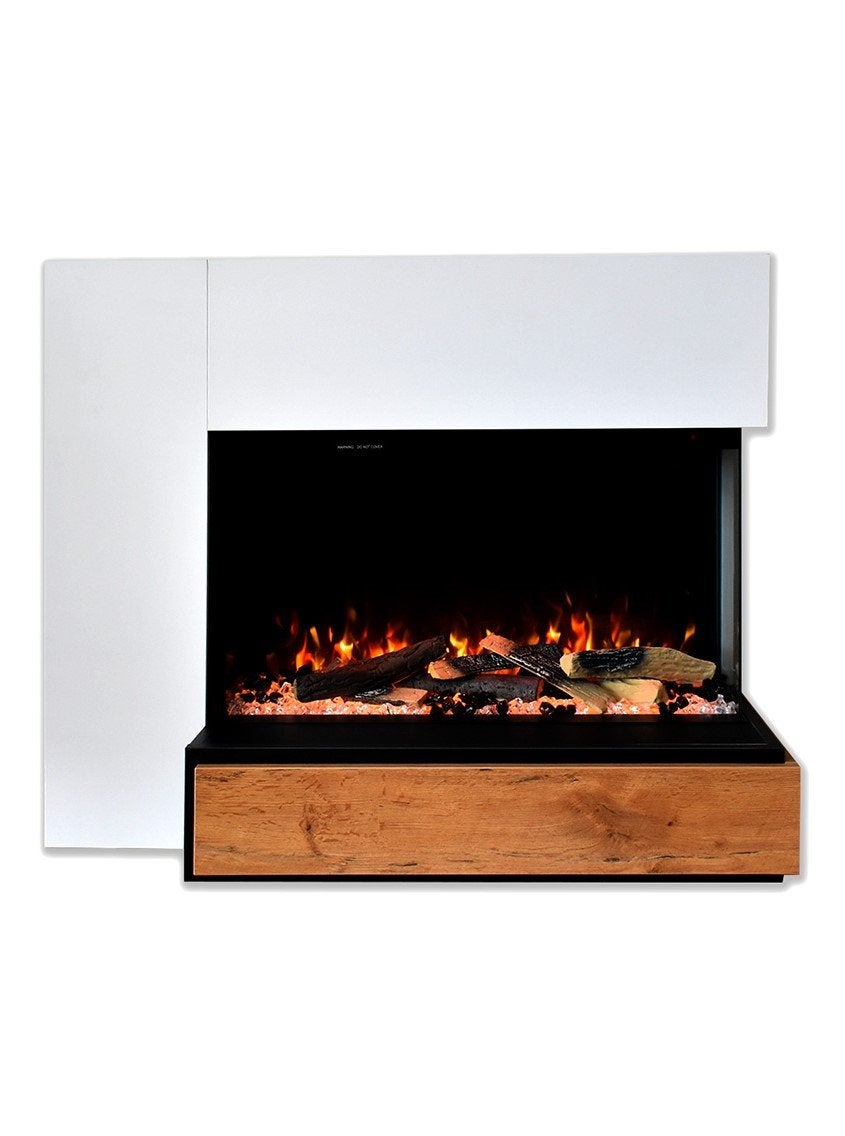 Glow Fire 'Einstein' elektrische haard | LED vrijstaande haard in wit met verwarming (1500 W) | HxBxD: 109x89x51cm