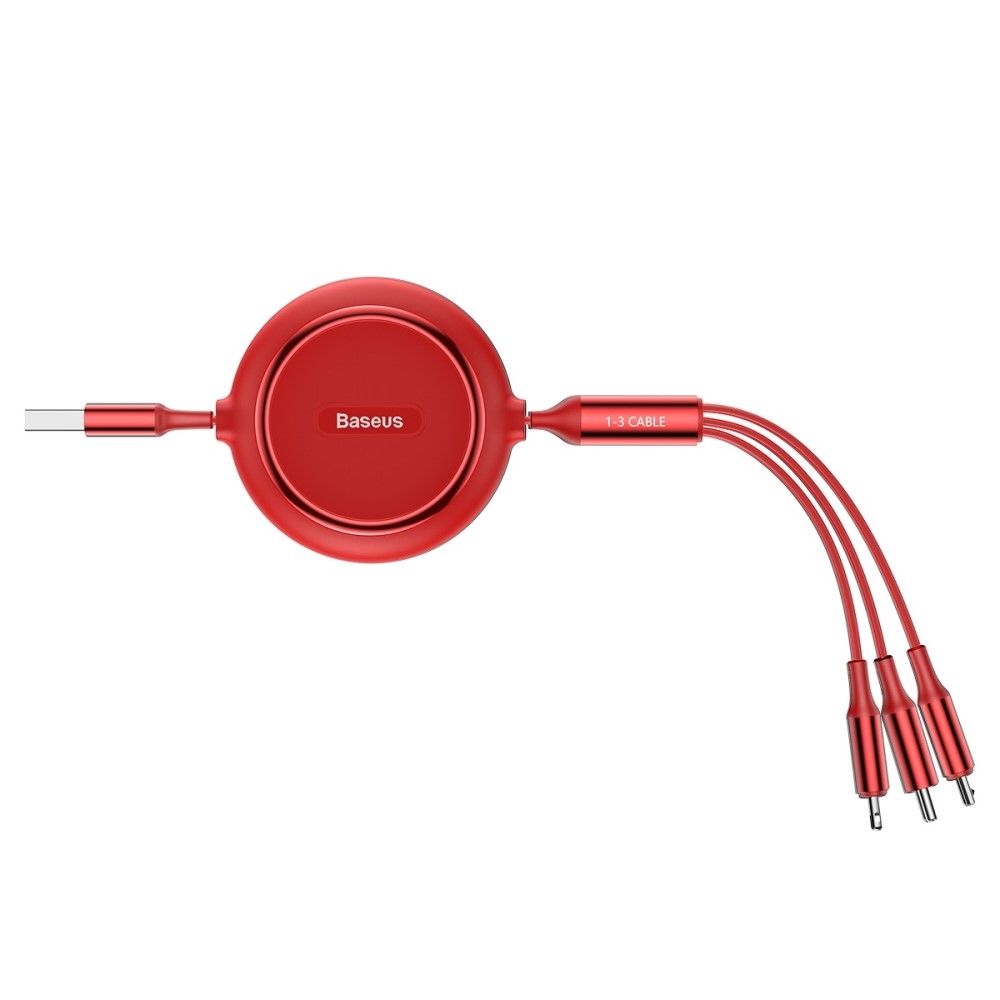 (1.2m) 3.5A 3in1 Golden Loop Ausziehbares USB Ladekabel - Apple Lightning / Micro USB / USB C - Rot