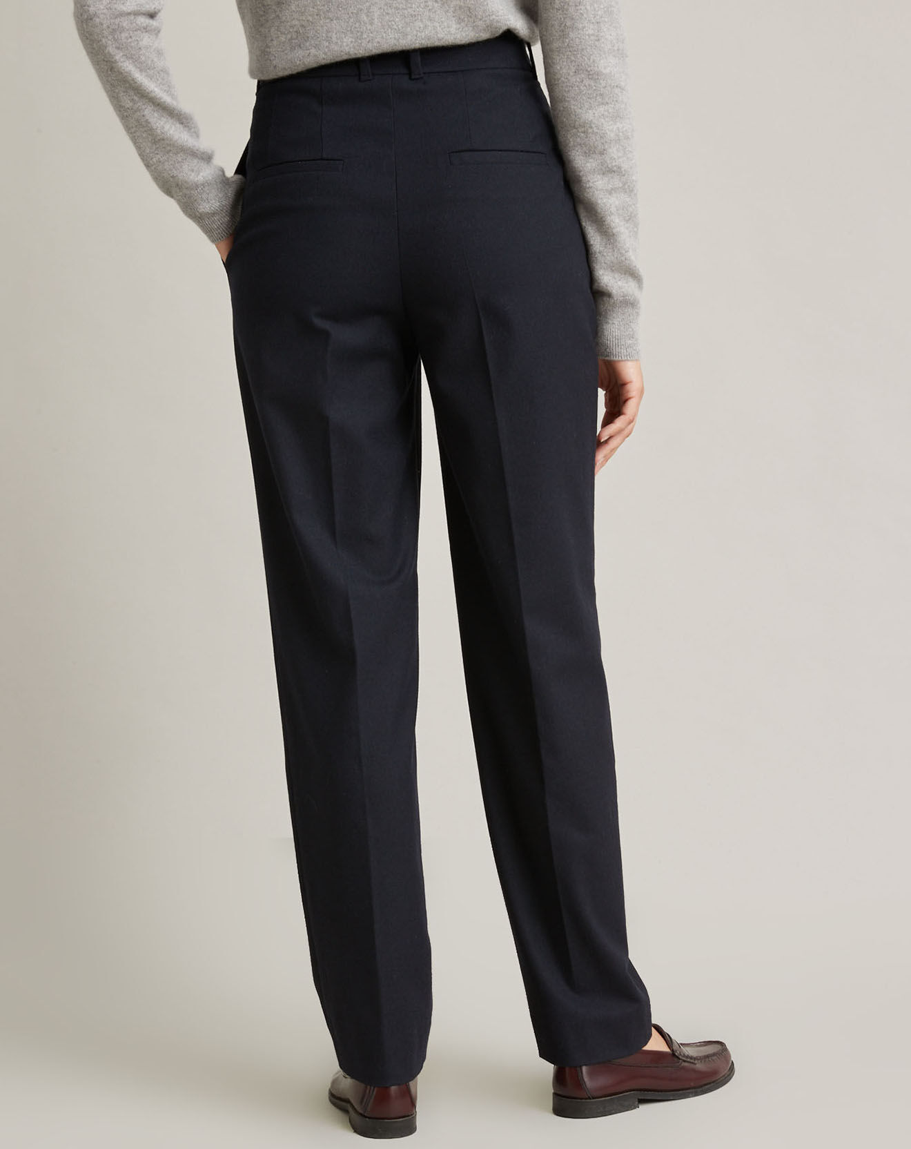 Cyrillus Pantalon carotte en Flanelle Laine mélangée bleu foncé