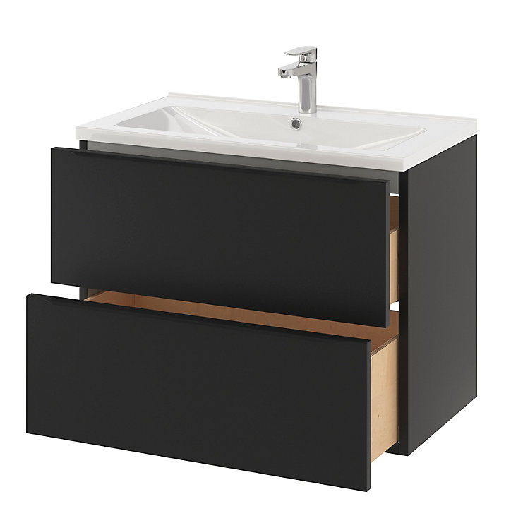 Ensemble salle de bains l.80 cm meuble à suspendre Imandra noir mat + plan vasque céramique blanc