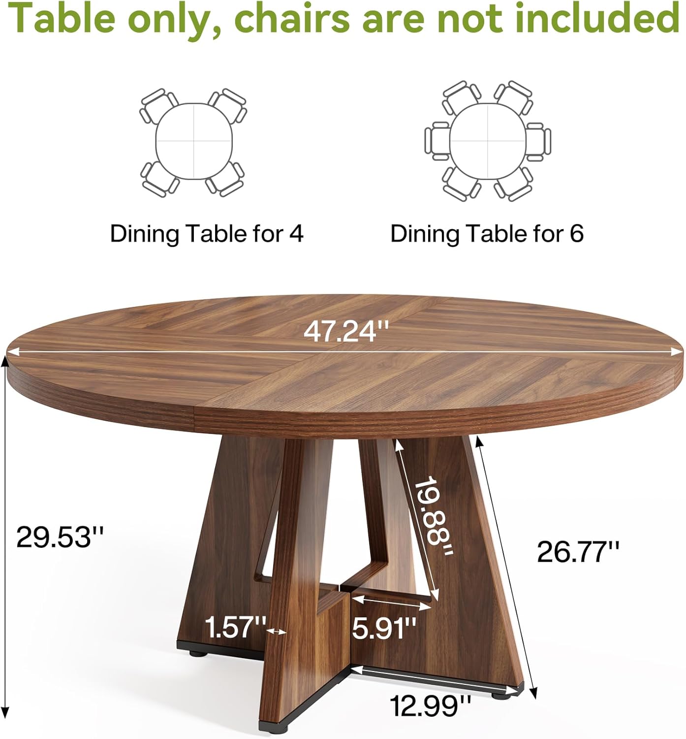 LITTLE TREE Runder Esstisch für 4–6 Personen, 120 cm Esszimmertisch mit Holzsockel, brauner Esstisch, runder Küchentisch für Esszimmer, Küche, Wohnzimmer (nur Tisch)