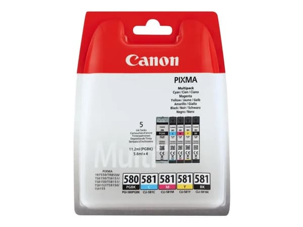 Canon PGI-580/CLI-581 PGBK/C/M/Y/BK Multi Pack - 5-pack - pigmentert svart, svart, gul, cyan, magenta - original - boks - blekkbeholder - for PIXMA T