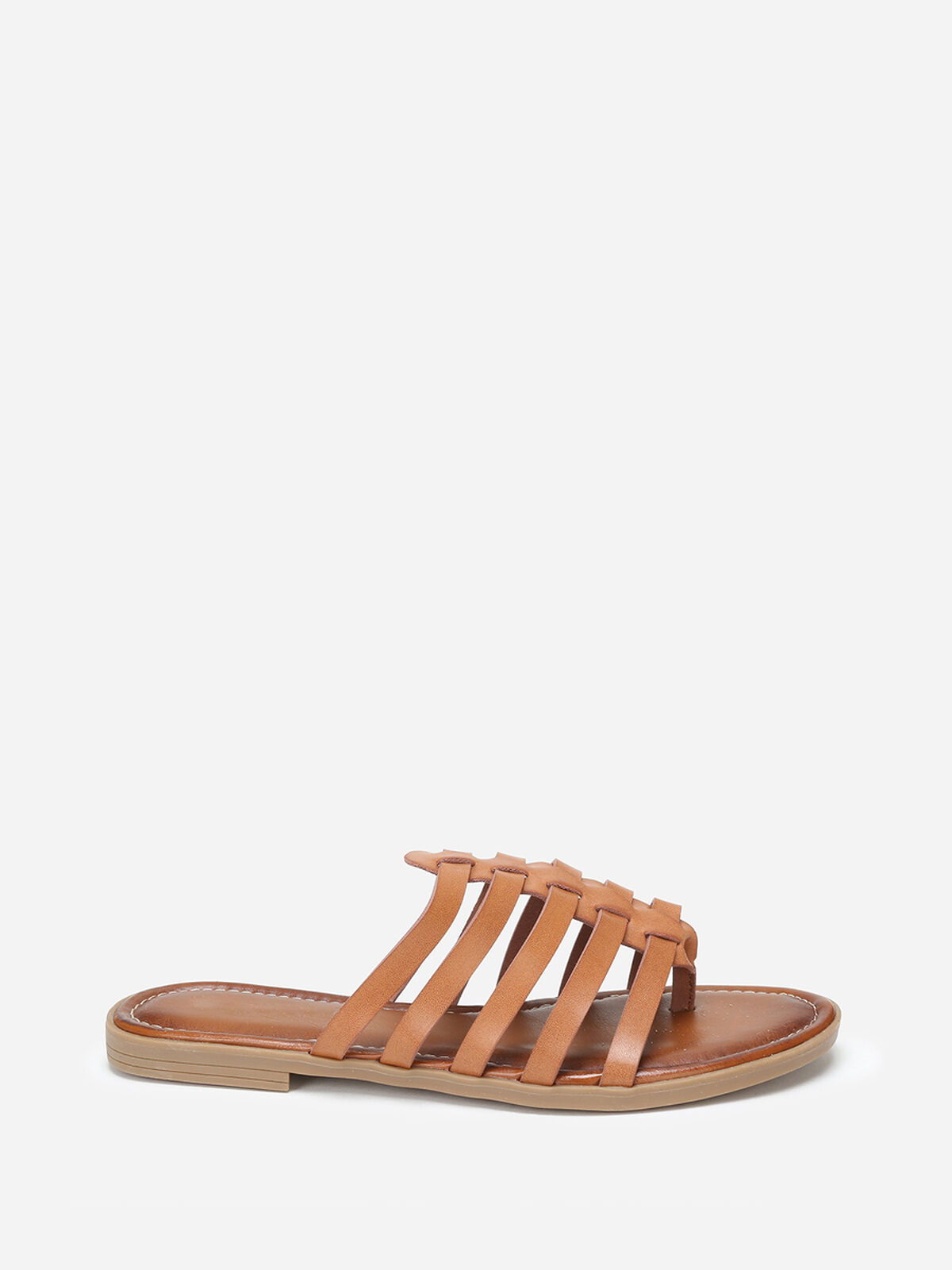 Mules plates à multi brides- Camel