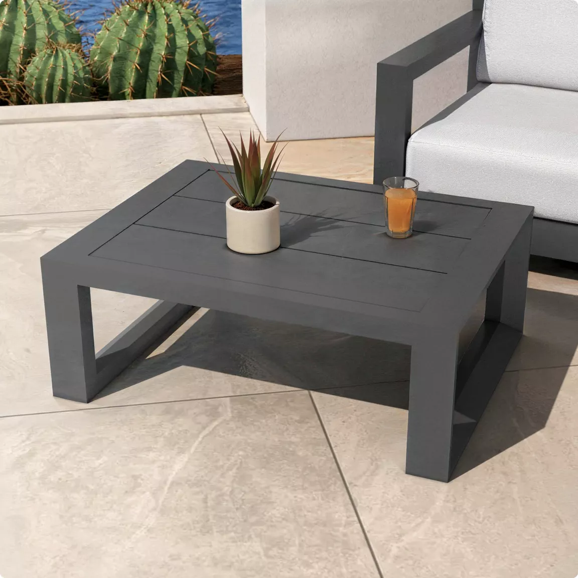 Table basse de jardin rectangulaire en alumininum (94 x 72 cm) Elba Gris anthracite
