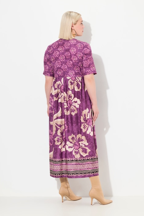 Jerseykleid, A-Linie, floraler Mustermix